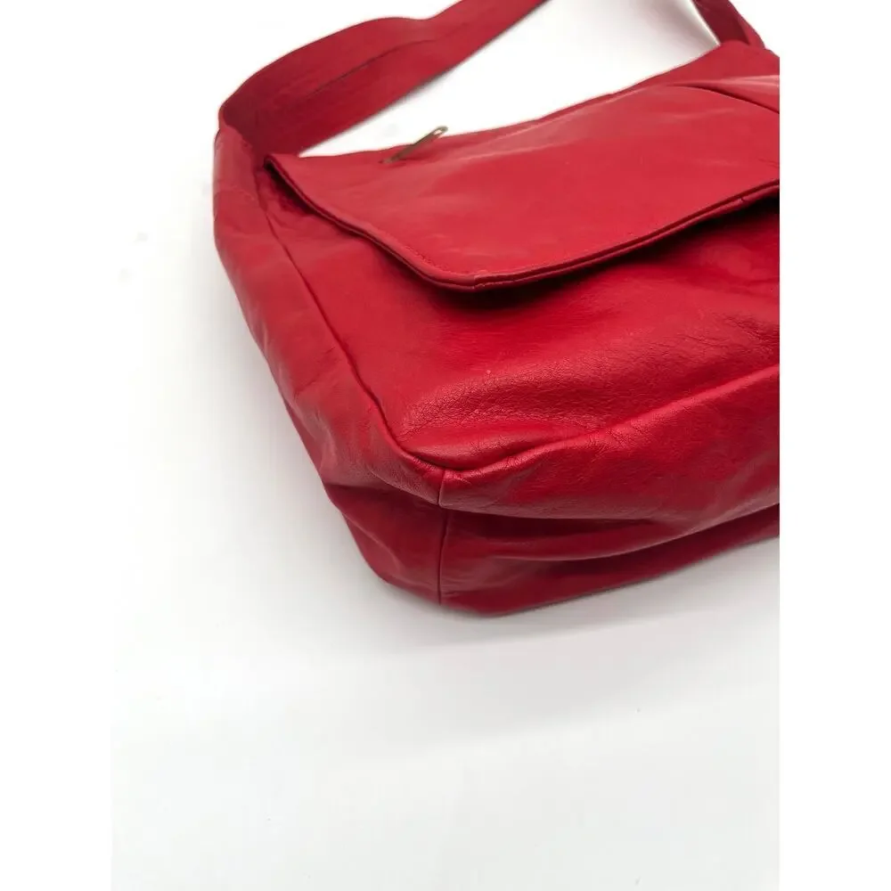 Georgetown Leather Design Red Messenger Foldover Hobo Bag